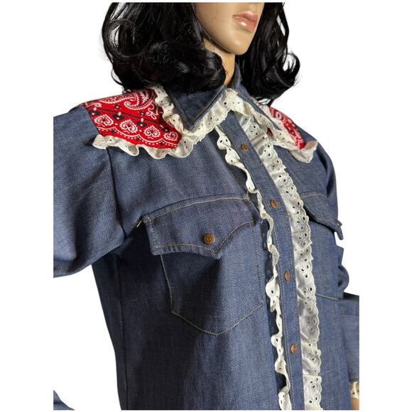 Vintage Bar C authentic western denim shirt dagger collar eyelet trim size med - Picture 8 of 17